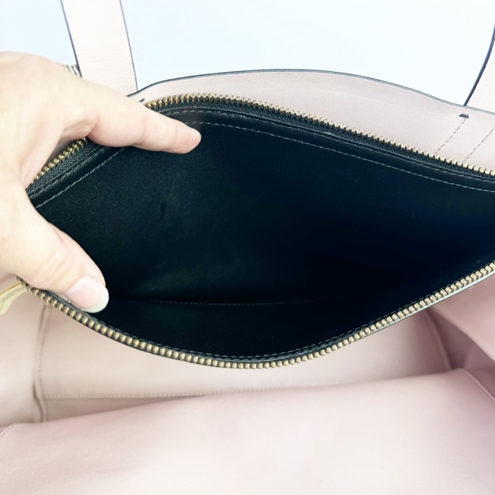 Kate Spade Black Pale Pink Leather Large Work Tote Bag 12x14 - Picture 4 of 16